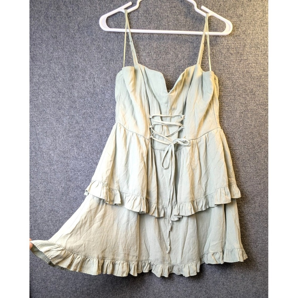 Mi ami for Francesca's Sage Green Ruffle Babydoll Mini Dress Women's XL Cottagec